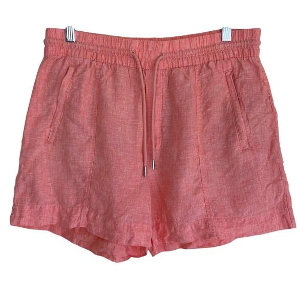 Athleta Sz 12 100% Linen Retreat Shorts 4” In Peach Pull-on Pockets Comfortable - Picture 2 of 16